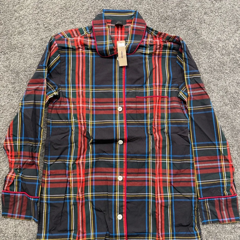 J. Crew XXS Tartan Plaid Cotton Sleep Pajama Shirt Button Front Red K2378 NEW